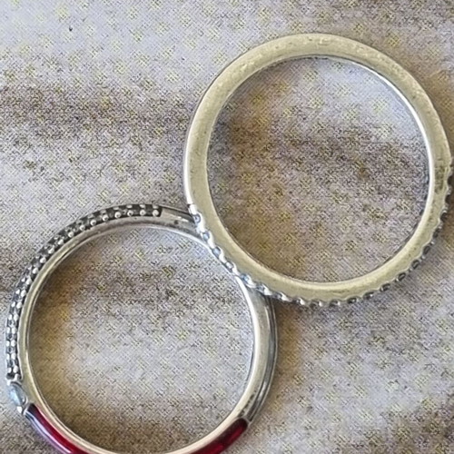 Pandora ME Pavé & Red Dual Ring and Pavé Ring set, size 54, silver