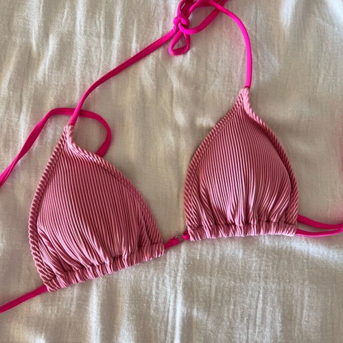 Pink women's bikini set used, high-waisted Brazil style with side strings
