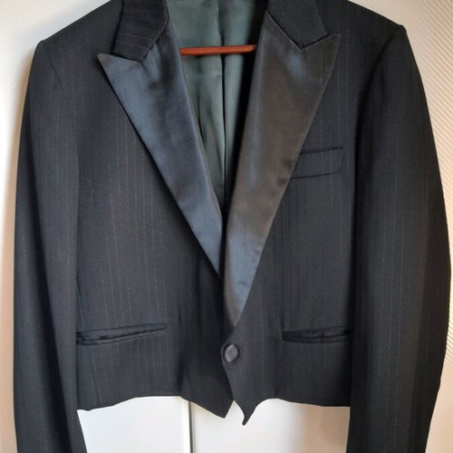 Woman's suit jacket used, black with satin parts, size M