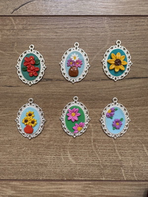 Flower portrait charms handmade, like new