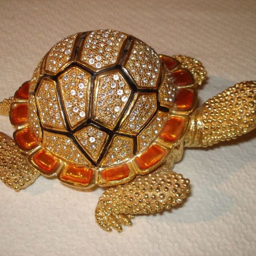 Metal turtle jewelry box used