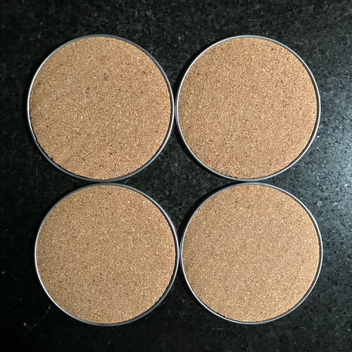 Jacobs coffee collectible coasters set of 4, metal with cork base