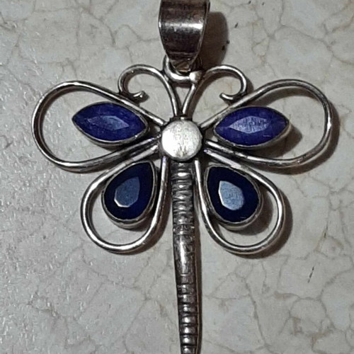 Dragonfly pendant new with sapphires, 925 silver