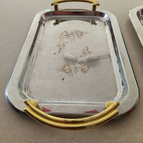 Serving trays, set of 2, chrome plated, different sizes