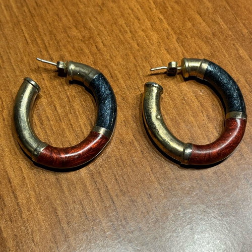 Silver 925 hoop earrings like new with red and blue enamel