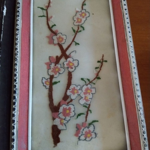 Two embroidered framed artworks very old used