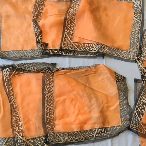 Set of 9 used art deco style napkins, satin and tulle