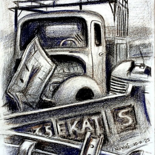 Truck pencil drawing 35×50 cm like new