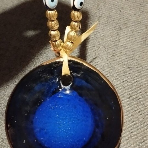 Handmade glass wall eye Candymosa 3.5 inches with gold wreath, like new