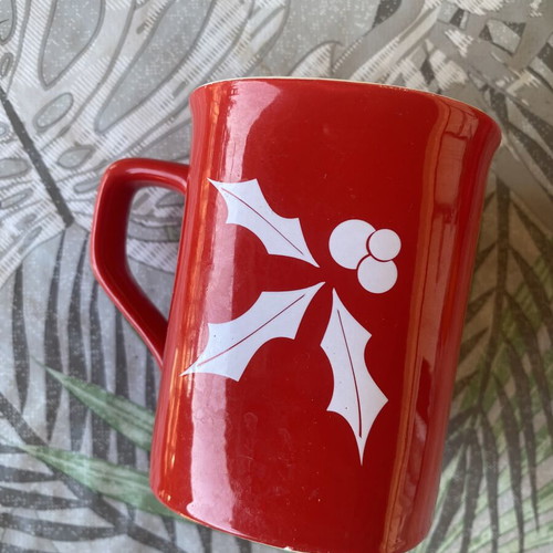 Nescafé vintage red ceramic mug with white Christmas design, like new