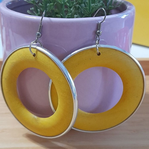 Hoop earrings like new, yellow with silver detail