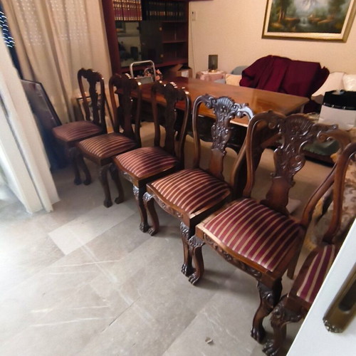 Vintage carved handmade dining table, solid walnut 1952