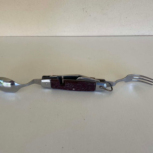 Vintage camping pocket knife with cutlery 22cm used