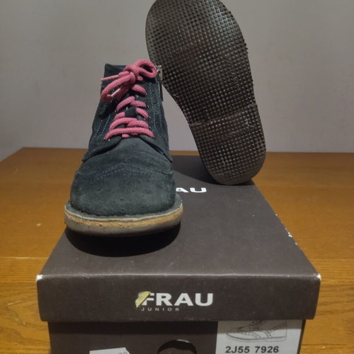 Frau Junior children's leather ankle boots size 27, dark blue with fuchsia laces