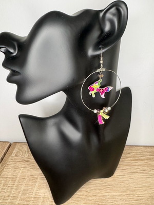 Handmade hanging earrings used, silver, length about 7 cm