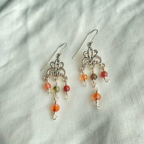 Handmade boho earrings with agate beads and steel hooks made to order