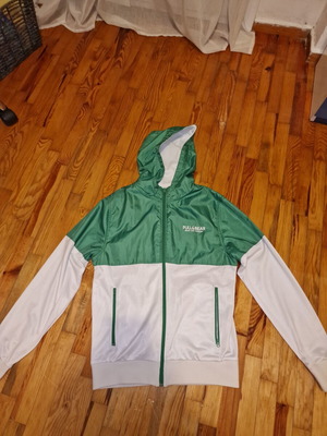 Pull&Bear windbreaker jacket with hood, green and white, medium
