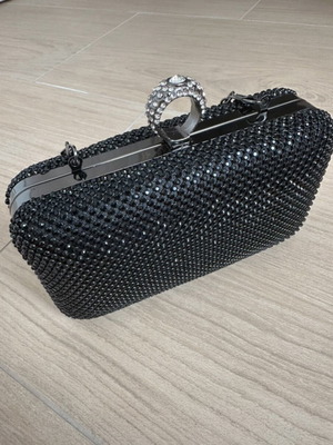Evening bag black shiny with silver chain, like new