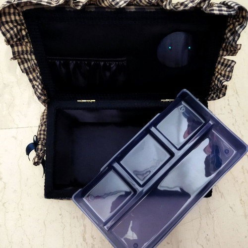 Large Sewing Box with Cotton Checked Fabric