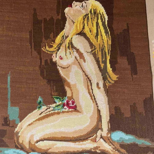 Handmade embroidery "Nude Model with Rose" like new