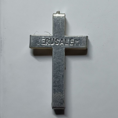 Metal-plastic cross with Christ from Jerusalem like new