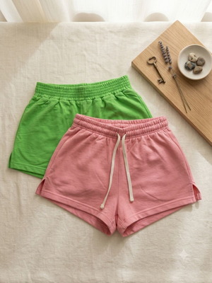 Cotton shorts set like new, pink and green, elastic waist