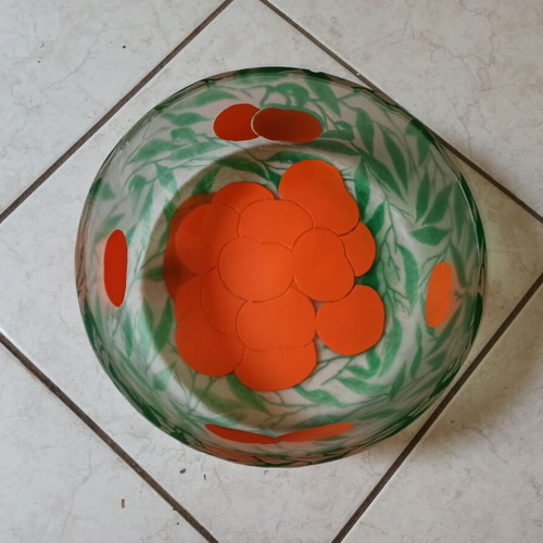 Vintage Cameo Glass Fruit Bowl used with embossed leaves and oranges