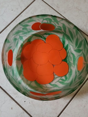Vintage Cameo Glass Fruit Bowl used with embossed leaves and oranges