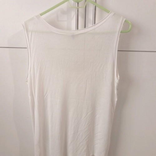 Benetton sleeveless top with birds used, white and grey, sizes L/XL