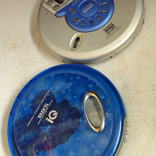 Vintage portable CD players Citizen PCD-2065EE and iQ BBS used for repair or parts