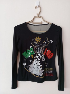 Black Long-Sleeve Top with Rhinestones and Mesh, Like New, Size M