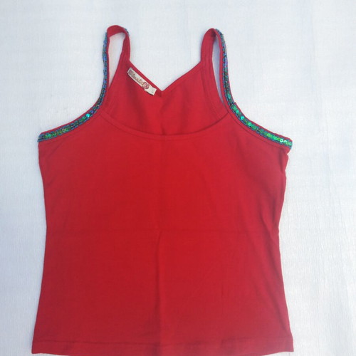 Red elastic top with sequined straps like new