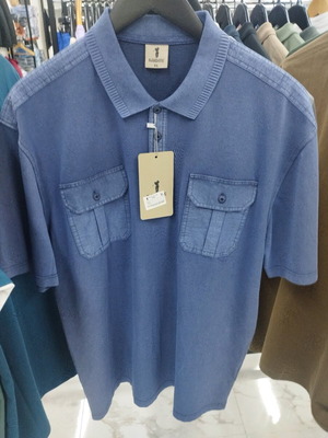 Men's polo shirt new blue with two pockets and button