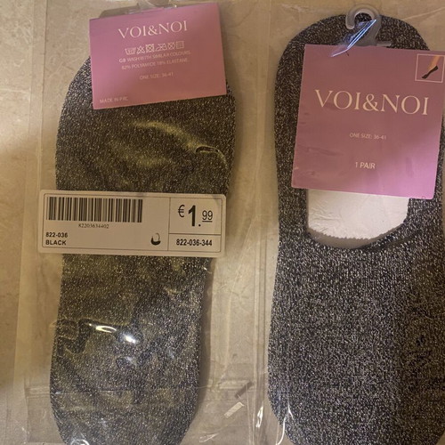 Voi & Noi Elastic Socks new, two pairs, one size 36-41, black and silver