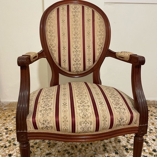 Classic neoclassical Louis-style armchair used, solid wood, vintage