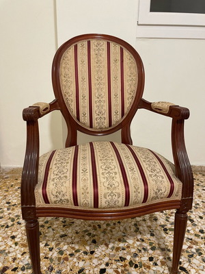 Classic neoclassical Louis-style armchair used, solid wood, vintage