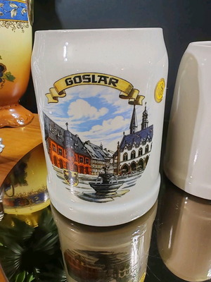 Винтидж керамична халба за бира Goslar 0.5L нова с подарък малка халба