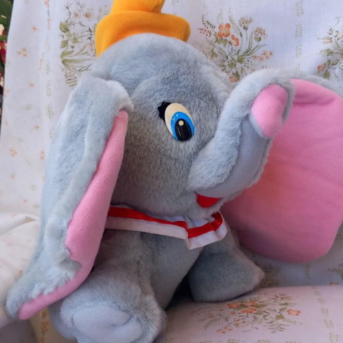 Vintage Dumbo Disney plush elephant 27cm like new, gray with pink ears