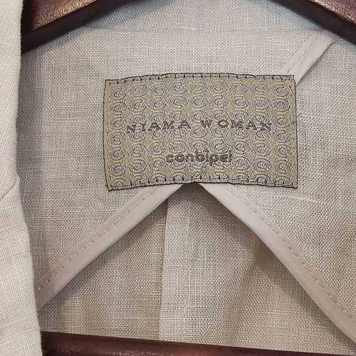 Jacket 100% linen vintage beige short sleeve, size Small like new