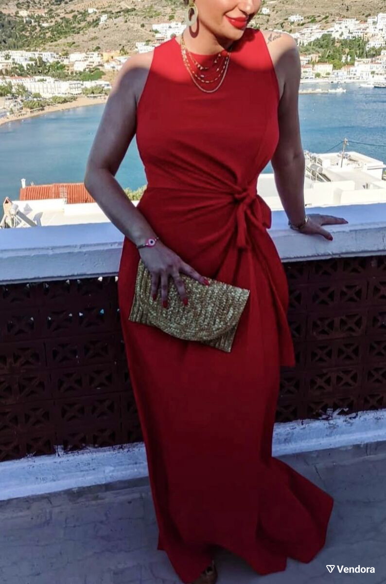 karavan red dress NAOYUKI DRESS - KARAVAN CLOTHING tiered jacquard dress