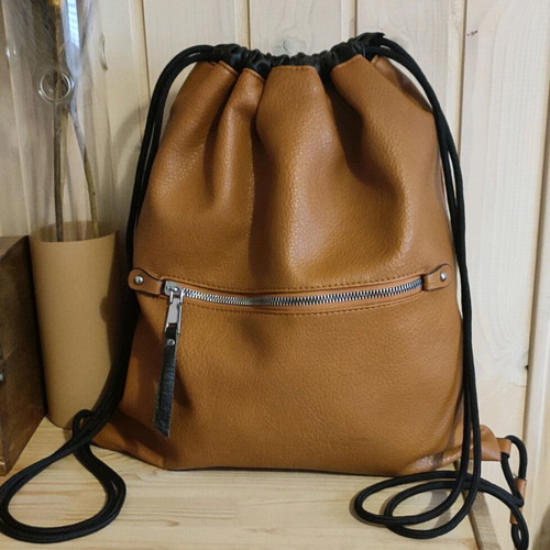 Backpack leather pouch like new, tan, backpack style