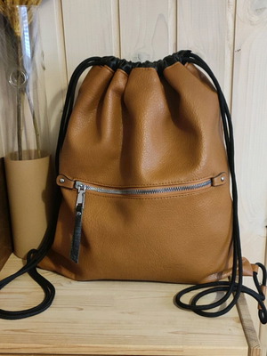 Backpack leather pouch like new, tan, backpack style