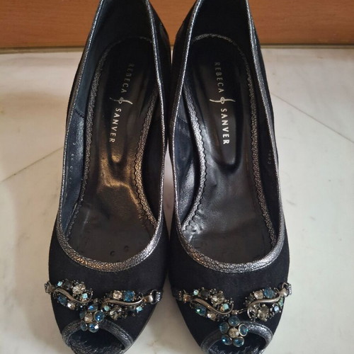 Γόβες Rebeca Sanver peep toe μέγεθος 39 μεταχειρισμένες, μαύρο δέρμα