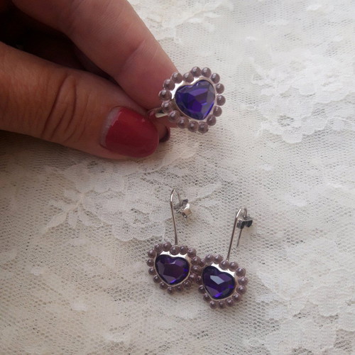 Lousir silver set with purple heart zirconia like new
