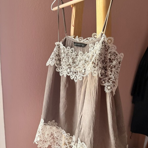 Satin khaki blouse with lace, like new, Zara