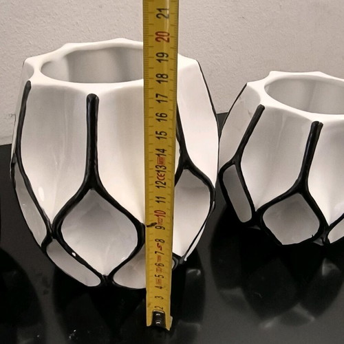 Modern vases used, set of 3, white and black color