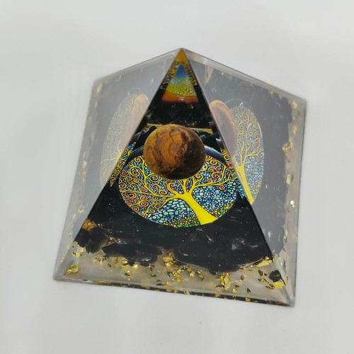Handmade Orgonite Pyramid with Tiger's Eye and Tree of Life