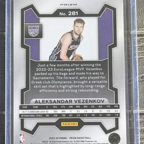 Aleksandar Vezenkov RC Tiger Prizm Sacramento Kings basketball card 2023-24 new