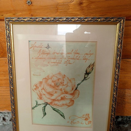 Rose framed print used, size 30-24 cm