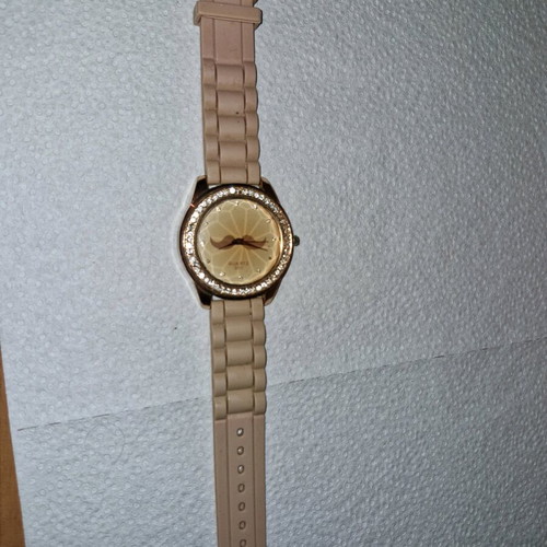 Quartz watch used with rhinestones and mustache, beige